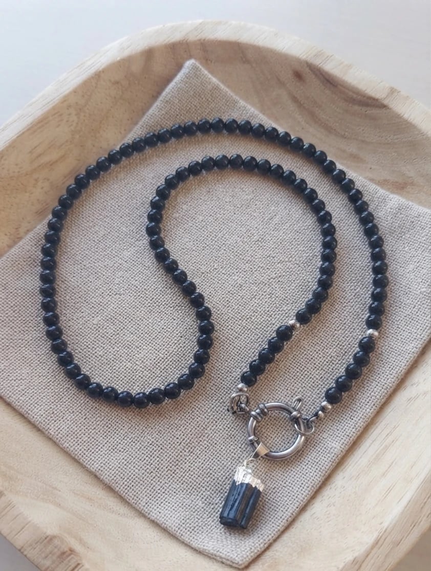 Collar obsidiana, turmalina